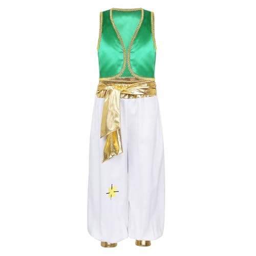 Loodgao Jungen Arabische Weste Satin Gilet und Orientalische Hose Weites Bein Pumphose Haremshose mit Metallic Stoffgürtel Cartoon Figur Cosplay Outfits Grün 122-128 Loodgao Jungen Arabische Weste Satin Gilet und Orientalische Hose Weites Bein Pumphose Haremshose mit Metallic Stoffgürtel Cartoon Figur Cosplay Outfits Grün 122-128 von Loodgao