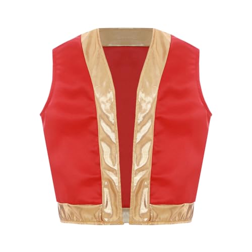 Loodgao Jungen Weste Ärmellos Vorne Offene Gilet mit Goldenem Besatz Spielfigur Cosplay Rollenspiel Verkleidung Tunika Top Oberteil Rot 146-152 von Loodgao