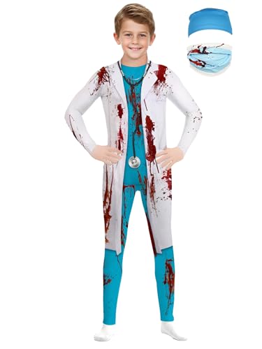 Loodgao Jungen Zombie Chirurg Kostüm Blutiger Doktor Kittel 3D Druck Stethoskop Jumpsuit Overall Halloween Cosplay Uniformen mit Maske Chirurgische Haube Weiß 110-116 Loodgao Jungen Zombie Chirurg Kostüm Blutiger Doktor Kittel 3D Druck Stethoskop Jumpsuit Overall Halloween Cosplay Uniformen mit Maske Chirurgische Haube Weiß 110-116 von Loodgao