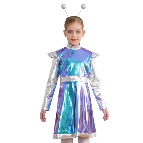 Loodgao Mädchen Alien Cosplay Kostüm Metallic Langarm Kleid Farbblock Partykleid mit Glitzer Kugel Stirnband Weltall Raumfahrt Outfits Blau 146-152 Loodgao Mädchen Alien Cosplay Kostüm Metallic Langarm Kleid Farbblock Partykleid mit Glitzer Kugel Stirnband Weltall Raumfahrt Outfits Blau 146-152 von Loodgao
