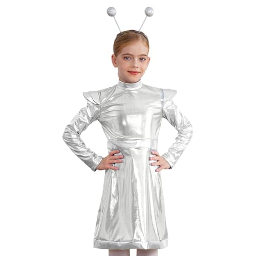Loodgao Mädchen Alien Cosplay Kostüm Metallic Langarm Kleid Farbblock Partykleid mit Glitzer Kugel Stirnband Weltall Raumfahrt Outfits Silber 122-128 Loodgao Mädchen Alien Cosplay Kostüm Metallic Langarm Kleid Farbblock Partykleid mit Glitzer Kugel Stirnband Weltall Raumfahrt Outfits Silber 122-128 von Loodgao