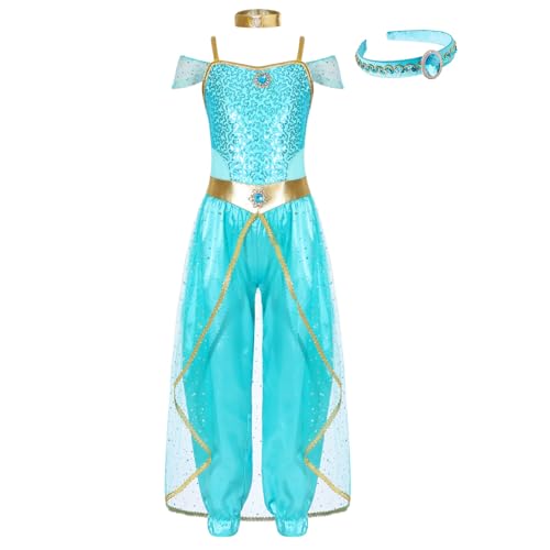 Loodgao Mädchen Indische Prinzessin Jumpsuit Glänzend Pailletten Overall mit Weite Hose Stirnband Bauchtanz Kleidung Dancewear Hellblau 134-140 Loodgao Mädchen Indische Prinzessin Jumpsuit Glänzend Pailletten Overall mit Weite Hose Stirnband Bauchtanz Kleidung Dancewear Hellblau 134-140 von Loodgao