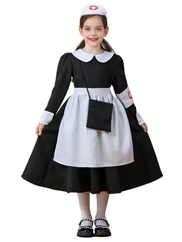 Loodgao Mädchen Krankenschwester Kostüm Set Langarm Kleid mit Schürze Haube Haarband 4 Teillig Bekleidungsset Kinder Halloween Cosplay Outfits Schwarz 134-140 Loodgao Mädchen Krankenschwester Kostüm Set Langarm Kleid mit Schürze Haube Haarband 4 Teillig Bekleidungsset Kinder Halloween Cosplay Outfits Schwarz 134-140 von Loodgao