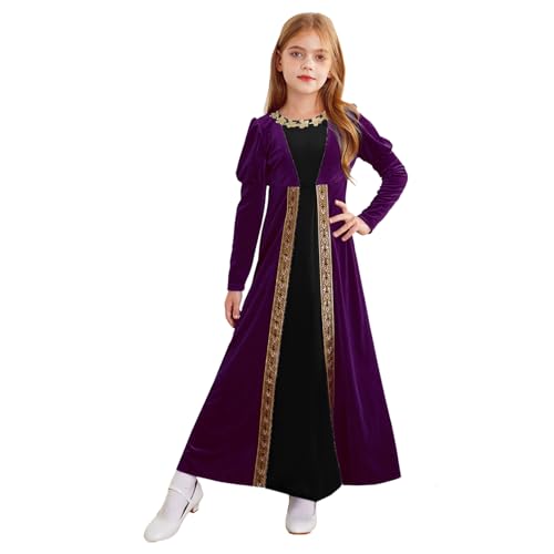 Loodgao Mädchen Viktorianisches Kleid Zauberer Rollenspiel Uniformen Langarm Tunika Maxi Lang Abendkleider Cocktailkleider Festzug Outfits Violett 158-164 von Loodgao