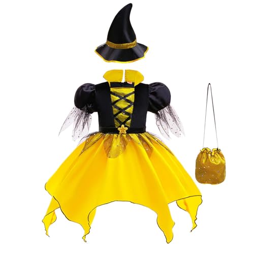Loodgao Mädchen Zauberer Kostüm Set Kurze Puffärmel Partykleid Stehkragen Gothic Abendkleid mit Hut und Tasche Kinder Cosplay Outfits Gelb Schwarz 140-146 Loodgao Mädchen Zauberer Kostüm Set Kurze Puffärmel Partykleid Stehkragen Gothic Abendkleid mit Hut und Tasche Kinder Cosplay Outfits Gelb Schwarz 140-146 von Loodgao