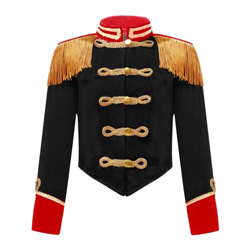 Loodgao Unisex Kinder Zirkus Jacke Mädchen Jungen Samt Hemd Stehkragen Bluse mit Fransen Schulterstücke Militärische Uniformen Oberbekleidung Schwarz 134-140 Loodgao Unisex Kinder Zirkus Jacke Mädchen Jungen Samt Hemd Stehkragen Bluse mit Fransen Schulterstücke Militärische Uniformen Oberbekleidung Schwarz 134-140 von Loodgao