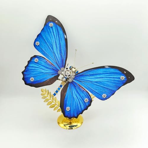 LootPop 3D-Metall-Modell-Kit der Blauen Morpho-Schmetterling - Metallbaustein für Erwachsene, Retro-Punk-Thema, Tischdekoration - DIY-Geschenk für Erwachsene und Jugendliche, über 100 Teile/Blau von LootPop