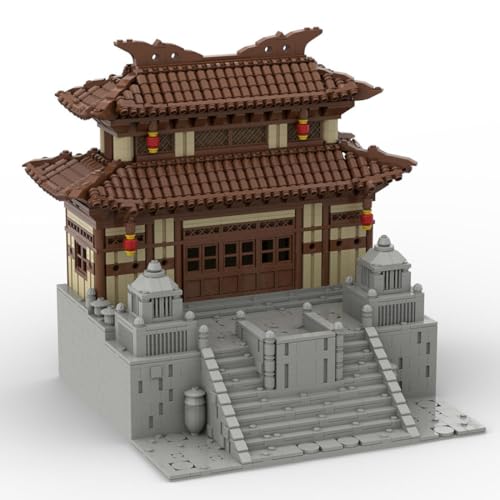 LootPop Chinesischer Palast Bausteinsatz, Grau mit traditionellen Zapfen- und Zapfendachhäusern, Laternendekoration, 2478 Teile von LootPop