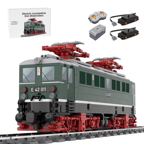 LootPop Elektrischer Modellbahn-Bausatz, MOC-133607 Elektrolokomotive E42 (Holzroller) Modellbaustein-Set, grünes Lokomotiv-Ausstellungsmodell (Geschwindigkeitsregelung, dynamische Version/1375 Teile) von LootPop