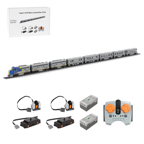 LootPop Elektrischer Modellbahn-Bausatz, Santa Fe Super Chief Blaue Lokomotive, Zugmodell, Bausteinset, Ausstellungsmodell mit Sieben Waggons (dynamische Version/2777 Teile) von LootPop