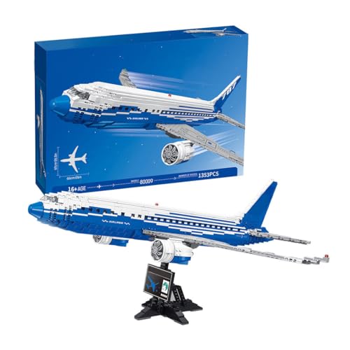 LootPop Großes Passagierflugzeug Bausatz, Blau & Weißes Flugzeug Modell aus 1349 Bausteinen, Konstruktionsspielzeug für Kinder und Erwachsene, STEM Lernspielzeug LootPop Großes Passagierflugzeug Bausatz, Blau & Weißes Flugzeug Modell aus 1349 Bausteinen, Konstruktionsspielzeug für Kinder und Erwachsene, STEM Lernspielzeug von LootPop