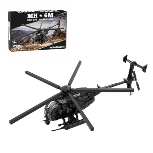 LootPop Hubschrauben-Modell-Bausteinset - Mocsage MOC-88275 MH-6 Little Bird, Leichter Hubschrauber der US-Armee, noch Nicht zusammengesetztes Modellset - DIY-Baumodell eines militärischen Flugzeugs von LootPop