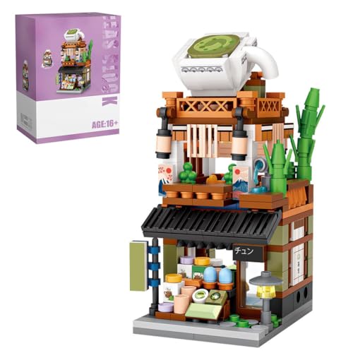 LootPop Japanisches Straßenszenen-Bausteinset - Matcha-Laden in der MOC-Anime-Stil-Granularen kreativen Japanischen Straßenszenen-Serie, pädagogisches STEM-Baustein-Spielzeug-Set, 379 Teile von LootPop
