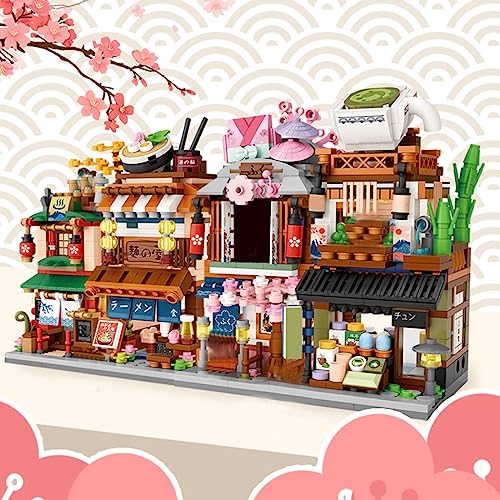 LootPop Japanisches Straßenszenen-Bausteinset - Vier japanische Straßenszenen-Geschäfte, darunter Ramen-Laden, Matcha-Laden, Kimono-Laden und Hot-Springs-Laden von LootPop
