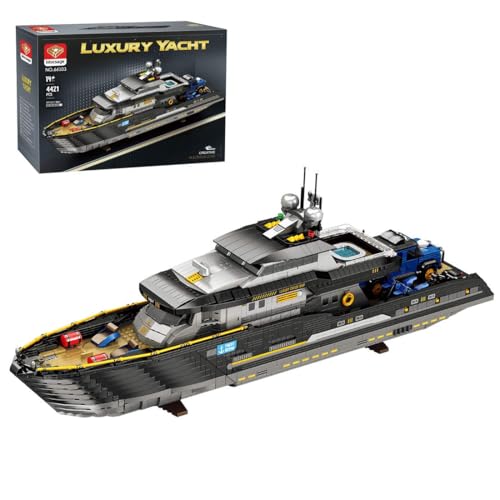 LootPop Klemmbausteine Kreuzfahrtschiff Modell, 1/30 Maßstab Luxus-Superyacht Bausatz mit detaillierten Funktionsbereichen und abnehmbaren Fahrzeugen, Geschenk für Erwachsene (4421 Teile) von LootPop