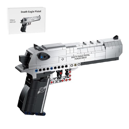 LootPop Kreatives militärisches Realistik-Schießspielzeug-Bausteinset im Maßstab 1:1 – 60-teiliges Minibausteinset mit Feuermechanismus - Desert Eagle-Nachbildung von LootPop