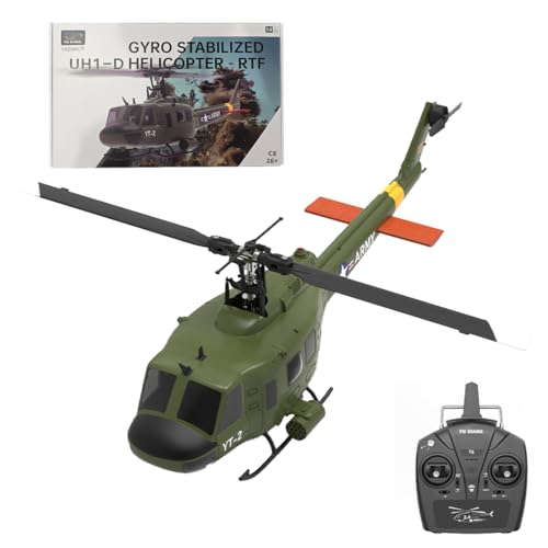 LootPop Militär 2,4 G RC Hubschrauber Modell F07 Maßstab 1:34 UH-1 Huey 2,4G 6CH bürstenloser Direktantrieb 6G Flybarless RC Hubschrauber Modell mit optischer Flusspositionierung, Ostergeschenk für von LootPop