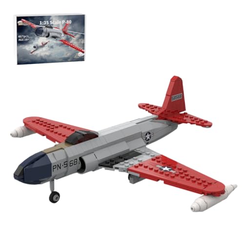 LootPop Militärflugzeug-Bausteinset, MOC-214330 Bausteinset P-80 Shooting Fighter im Maßstab 1/35, Desktop-Display und Sammelmodell, Geschenk für Erwachsene (467 Teile) von LootPop