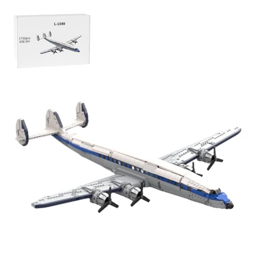 LootPop Militärisches Flugzeug Bausteinset, MOC-226521 L-1049 Super Constellation Modell eines US-Propellerflugzeugs (Militärversion) in Blau, Geschenk für Erwachsene, 1732 Teile von LootPop