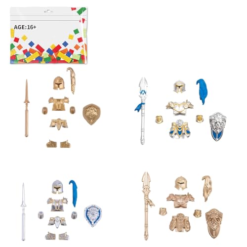 LootPop Mini Ritter Figuren Rüstungs Zubehör, 4 Sets mittelalterlicher königlicher Wachrüstung und Waffenzubehör, kompatibel mit großen Marken(36 Stück) von LootPop
