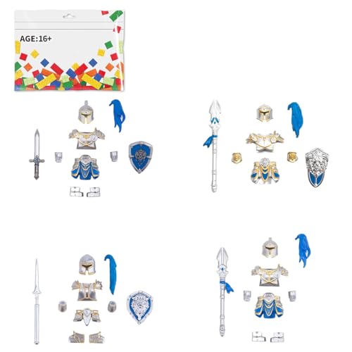 LootPop Mini Ritter Figuren Rüstungs Zubehör, 4 Sets mittelalterlicher königlicher Wachrüstung und Waffenzubehör, kompatibel mit großen Marken(37 Stück) von LootPop