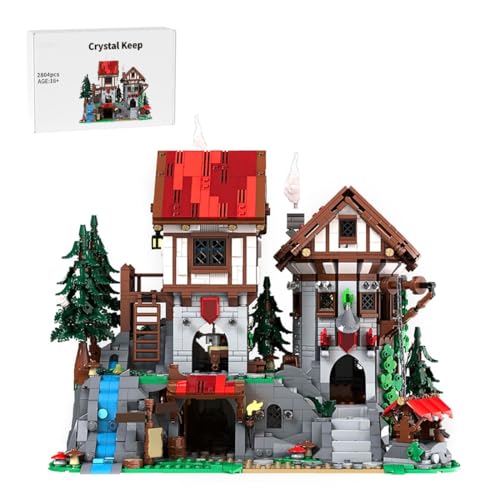 LootPop Mittelalterliches Zwergenkristallburgmodell, MOC-225455 Mittelalterlicher Zauberer und Zwergenhaus-Bausteinset, Öffnen Sie die Geheimtür, um eine verborgene Kammer zu erkunden (2804 Teile) von LootPop