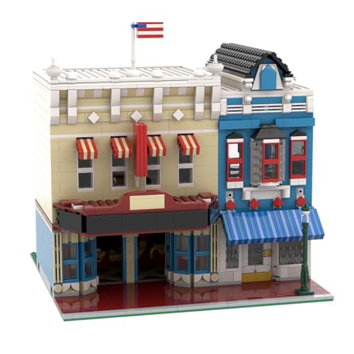 LootPop Street View-Block-Kit, MOC-220451 USA Deluxe Main Street Cinema Bausteine-Set, Modulares Bausatzmodell im amerikanischen Retro-Stil für Erwachsene(2186 Teile) von LootPop