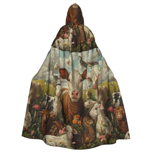 Kapuzenumhang mit Bauernhoftierdruck, Unisex, für Erwachsene, Kapuzenmantel, übergroßer Kapuzenumhang, Halloween-Umhang von Lootpe