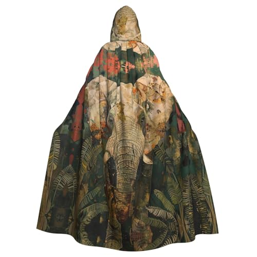 Kapuzenumhang mit Elefantenaufdruck, Unisex, für Erwachsene, Kapuzenmantel, übergroßer Kapuzenumhang, Halloween-Umhang von Lootpe