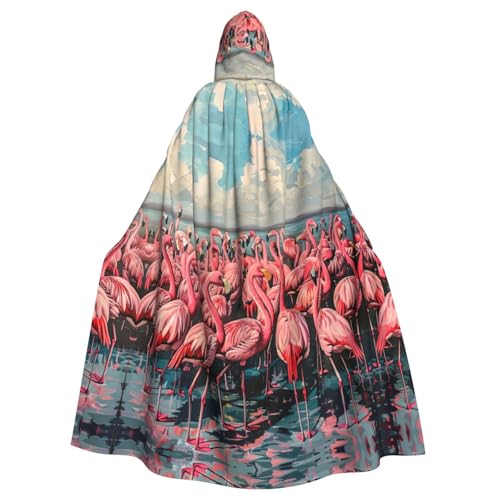 Kapuzenumhang mit Flamingo-Druck, Unisex, für Erwachsene, Kapuzenmantel, übergroßer Kapuzenumhang, Halloween-Umhang von Lootpe