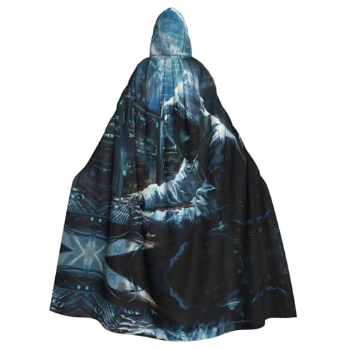 Kapuzenumhang mit Hacker-Angriffs-Aufdruck, Unisex, für Erwachsene, Kapuzenmantel, übergroßer Kapuzenumhang, Halloween-Umhang von Lootpe
