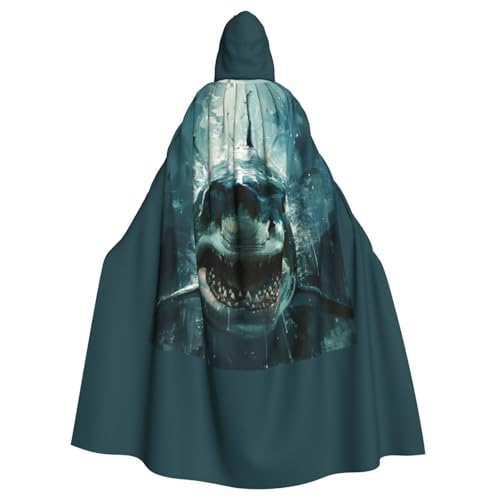 Kapuzenumhang mit Hai-Aufdruck, Unisex, Erwachsene, Kapuzenmantel, übergroßer Kapuzenumhang, Halloween-Umhang von Lootpe