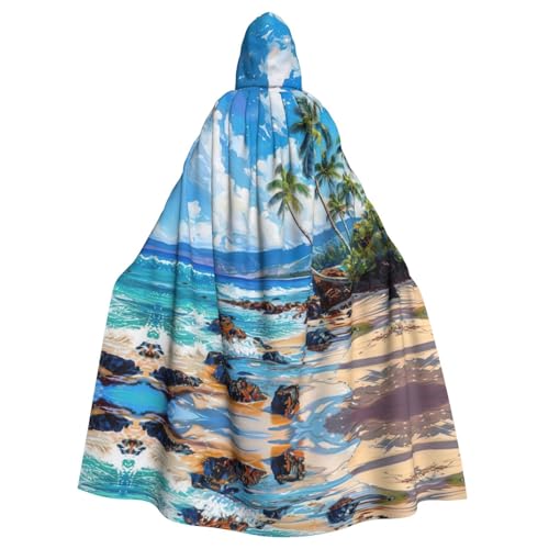Kapuzenumhang mit Hawaii-Strandaufdruck, Unisex, für Erwachsene, Kapuzenumhang, übergroßer Kapuzenumhang, Halloween-Umhang von Lootpe