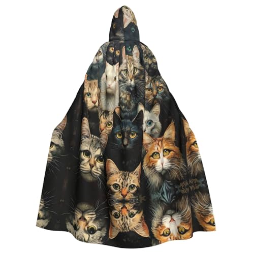 Kapuzenumhang mit Katzenmotiv, Unisex, für Erwachsene, übergroßer Kapuzenumhang, Halloween-Umhang von Lootpe