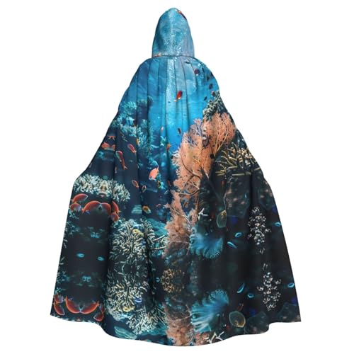 Kapuzenumhang mit Korallenriff-Aufdruck, Unisex, für Erwachsene, Kapuzenmantel, übergroßer Kapuzenumhang, Halloween-Umhang von Lootpe