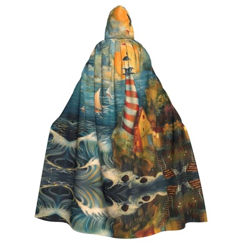 Kapuzenumhang mit Leuchtturm-Aufdruck, Unisex, für Erwachsene, Kapuzenumhang, übergroßer Kapuzenumhang, Halloween-Umhang von Lootpe