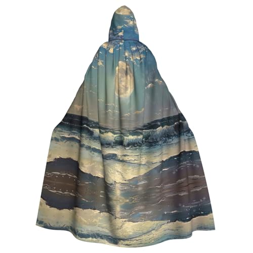 Kapuzenumhang mit Mond- und Meeresaufdruck, Unisex, für Erwachsene, Kapuzenumhang, übergroßer Kapuzenumhang, Halloween-Umhang von Lootpe