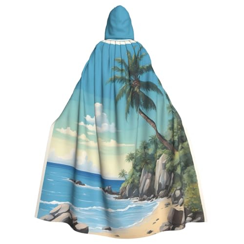 Kapuzenumhang mit Palmenmotiv, Rocky Shore, Unisex, Erwachsene, Kapuzenumhang, übergroßer Kapuzenumhang, Halloween-Umhang Kapuzenumhang mit Palmenmotiv, Rocky Shore, Unisex, Erwachsene, Kapuzenumhang, übergroßer Kapuzenumhang, Halloween-Umhang von Lootpe