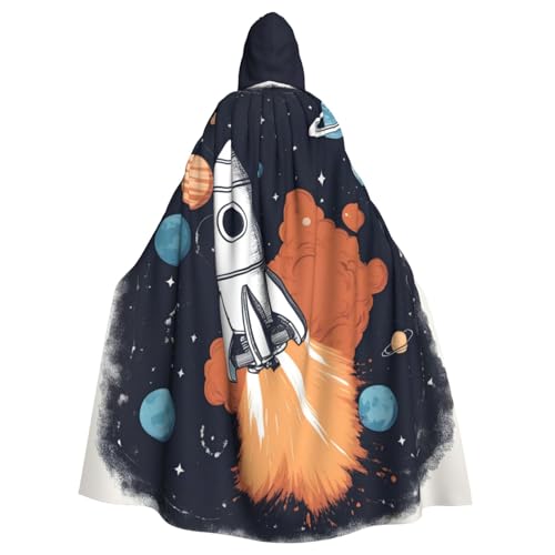 Kapuzenumhang mit Rakete im Weltraum, Unisex, Erwachsene, Kapuzenumhang, übergroßer Kapuzenumhang, Halloween-Umhang von Lootpe