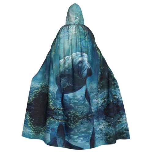 Kapuzenumhang mit Seekuh, Tierdruck, Unisex, Erwachsene, Kapuzenumhang, übergroßer Kapuzenumhang, Halloween-Umhang von Lootpe