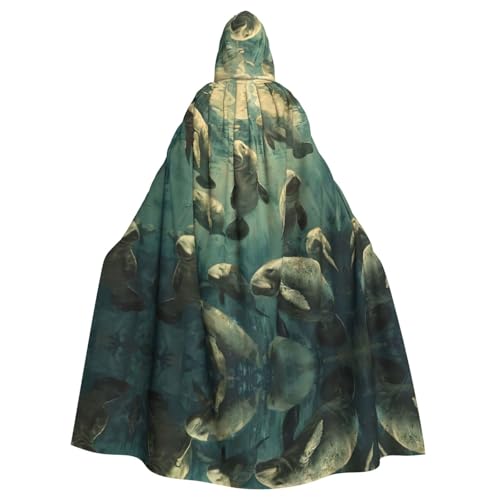 Kapuzenumhang mit Seekuh, Tierdruck, Unisex, Erwachsene, Kapuzenumhang, übergroßer Kapuzenumhang, Halloween-Umhang von Lootpe
