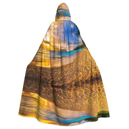 Kapuzenumhang mit Sonnenuntergang, hawaiianischer Palmen-Druck, Unisex, Erwachsene, Kapuzenumhang, übergroßer Kapuzenumhang, Halloween-Umhang von Lootpe