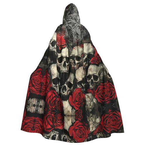 Kapuzenumhang mit Totenkopf und roter Rose, Unisex, für Erwachsene, Kapuzenumhang, übergroßer Kapuzenumhang, Halloween-Umhang Kapuzenumhang mit Totenkopf und roter Rose, Unisex, für Erwachsene, Kapuzenumhang, übergroßer Kapuzenumhang, Halloween-Umhang von Lootpe