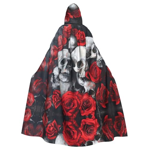 Kapuzenumhang mit Totenkopf und roter Rose, Unisex, für Erwachsene, Kapuzenumhang, übergroßer Kapuzenumhang, Halloween-Umhang Kapuzenumhang mit Totenkopf und roter Rose, Unisex, für Erwachsene, Kapuzenumhang, übergroßer Kapuzenumhang, Halloween-Umhang von Lootpe