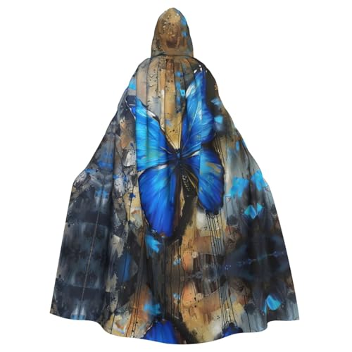 Kapuzenumhang mit blauem Schmetterlings-Aufdruck, Unisex, für Erwachsene, Kapuzenmantel, übergroßer Kapuzenumhang, Halloween-Umhang Kapuzenumhang mit blauem Schmetterlings-Aufdruck, Unisex, für Erwachsene, Kapuzenmantel, übergroßer Kapuzenumhang, Halloween-Umhang von Lootpe