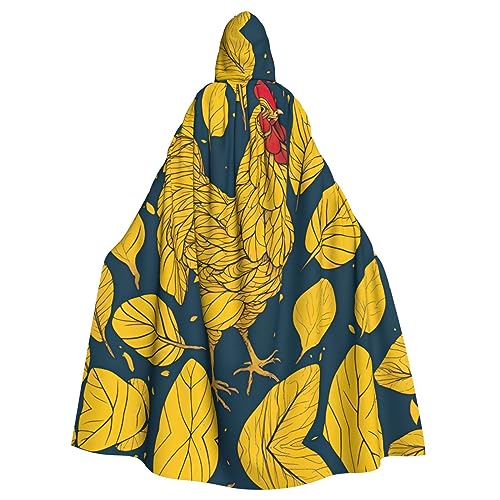 Kapuzenumhang mit gelben Blättern, Hühner-Druck, Unisex, Erwachsene, Kapuzenumhang, übergroßer Kapuzenumhang, Halloween-Umhang von Lootpe