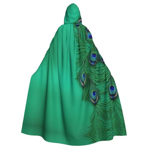Kapuzenumhang mit grünem Pfauenfeder-Druck, Unisex, für Erwachsene, Kapuzenumhang, übergroßer Kapuzenumhang, Halloween-Umhang Kapuzenumhang mit grünem Pfauenfeder-Druck, Unisex, für Erwachsene, Kapuzenumhang, übergroßer Kapuzenumhang, Halloween-Umhang von Lootpe