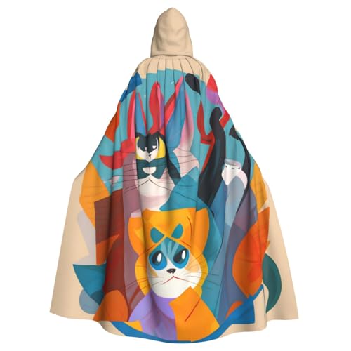 Kapuzenumhang mit niedlichem Cartoon-Katzen-Druck, Unisex, für Erwachsene, Kapuzenumhang, übergroßer Kapuzenumhang, Halloween-Umhang von Lootpe