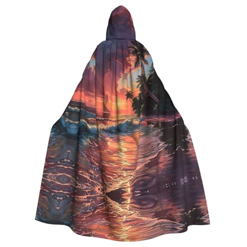 Kapuzenumhang mit tropischem Sonnenuntergang, Unisex, Erwachsene, Kapuzenumhang, übergroßer Kapuzenumhang, Halloween-Umhang von Lootpe