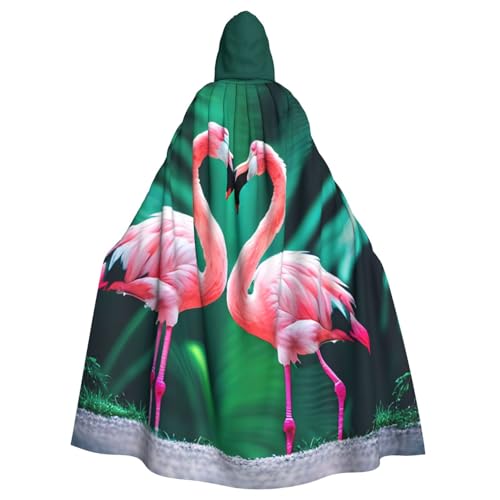 Kapuzenumhang mit zwei Flamingos, Unisex, für Erwachsene, Kapuzenumhang, übergroßer Kapuzenumhang, Halloween-Umhang von Lootpe